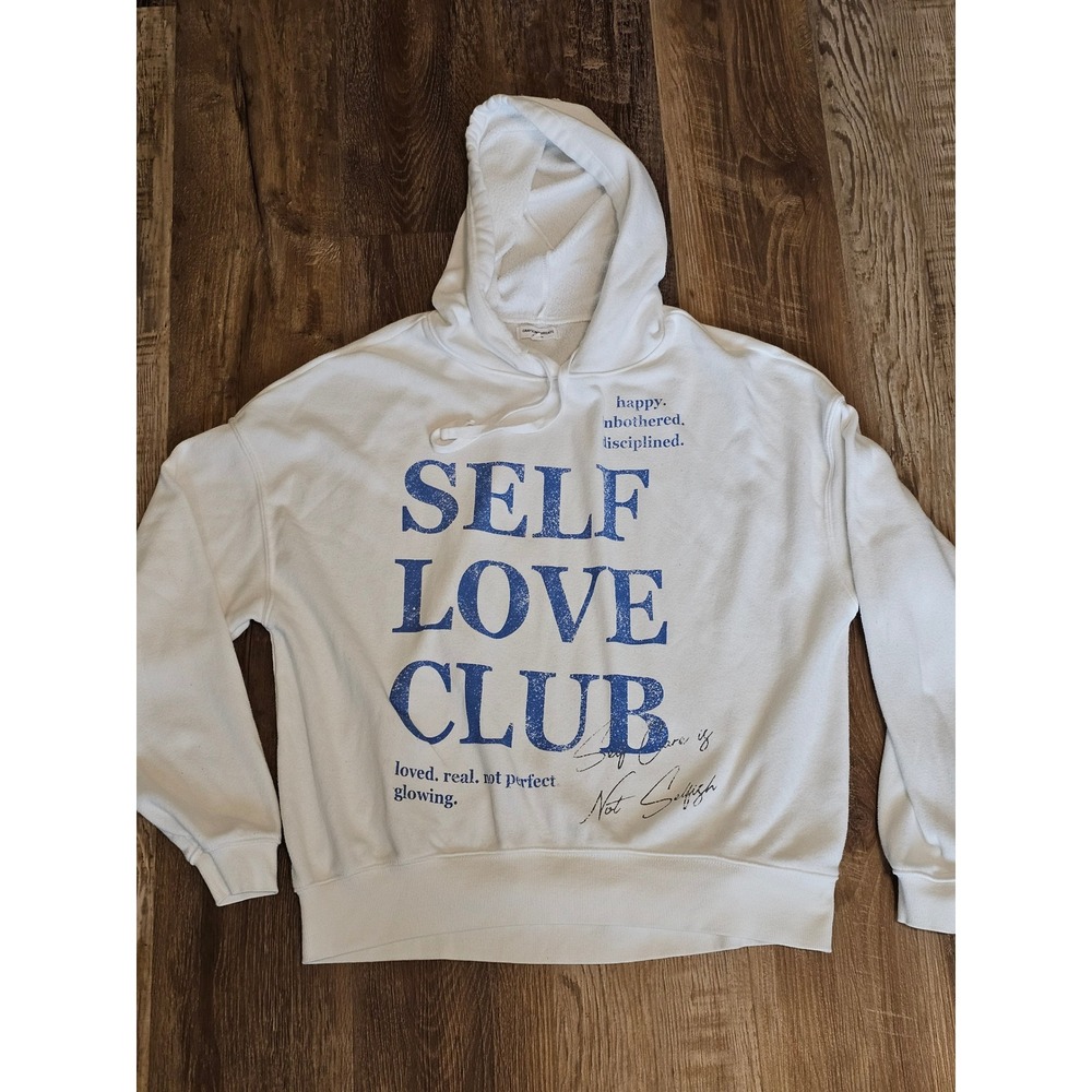 Grayson Threads Self Love Club Graphic Hoodie White Blue Womens Med Sweatshirt